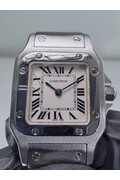 24mm • 2009 Cartier Santos Galbee Ref.1565 Cal.157 White Roman Dial Quartz Watch Full Set
